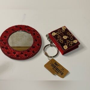 Keychain: Red Beaded Keychain and Mirror Set